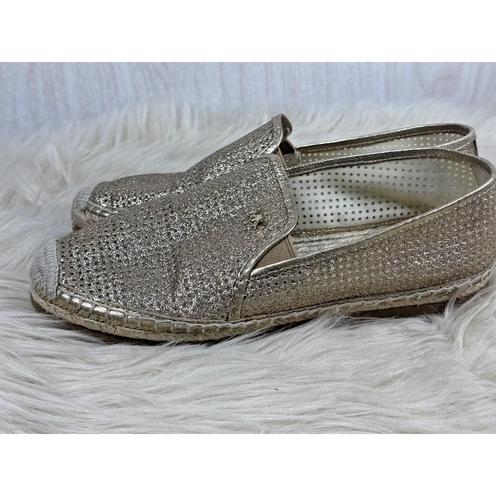 Michael Kors Kendrick Espadrilles Womens 7.5 Gold Glitter Metallic Slip On Flats